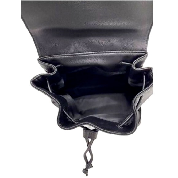 Victoria's Secret Solid Black Faux Pebble Leather Drawstring Backpack Bag - Picture 6 of 16